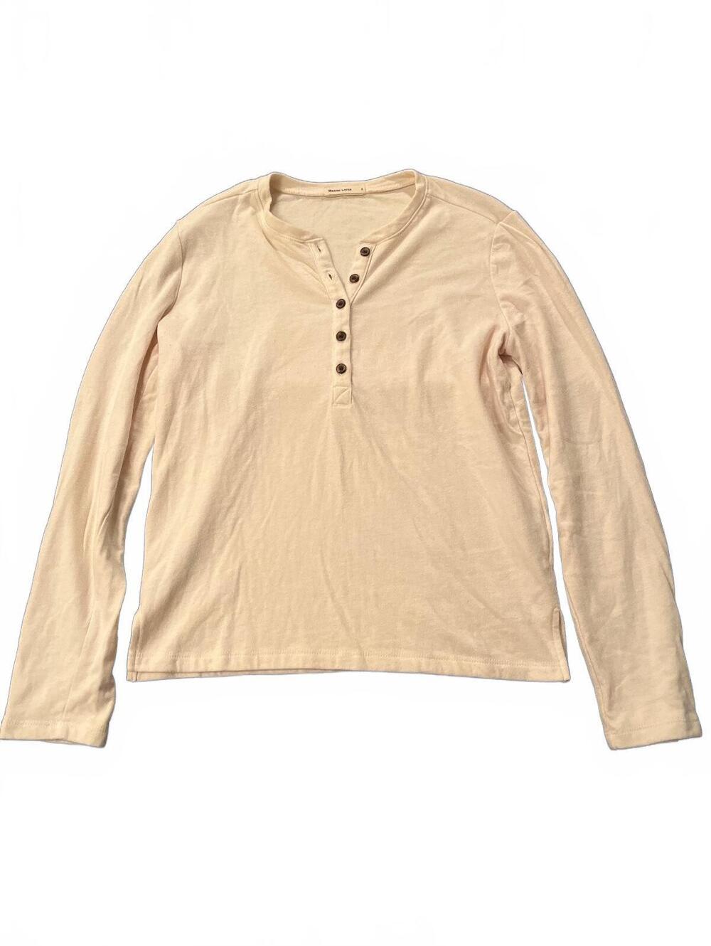 Marine Layer Women's Long Sleeve Henley Shirt, Soft Cream, Size Small